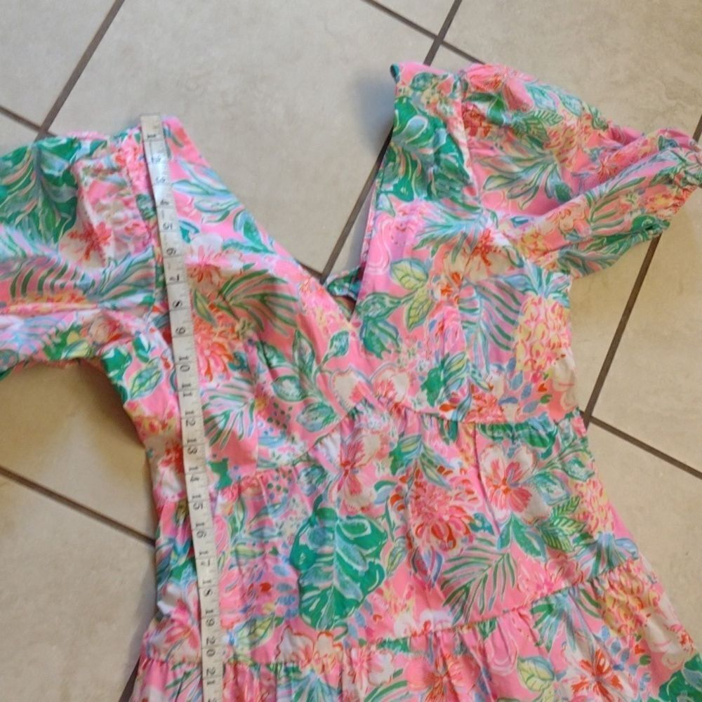 NWT Lilly Pulitzer Nalani Dress puff sleeve pink green size 16 - Picture 5 of 14